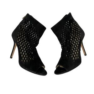 Jimmy Choo Suede Peep-Toe Ankle Booties Cut-Out Caged Black IT 36.5 (US 6.5)